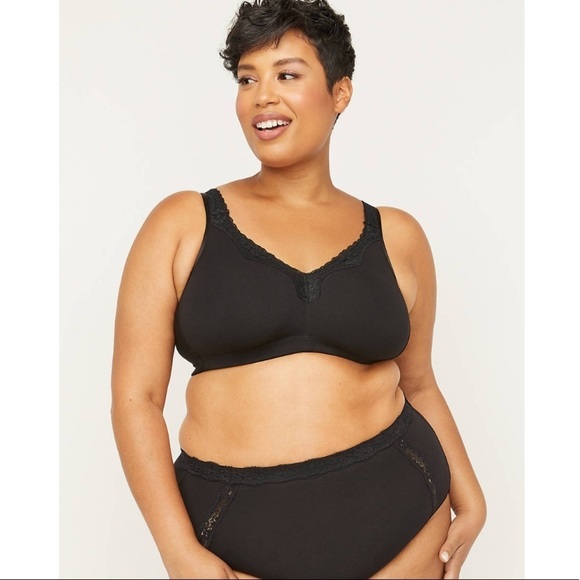LAST ONE AVAILABLE! New Plus Size No Wire Cotton Comfort Lace Bra Black Size 42D - Picture 1 of 13
